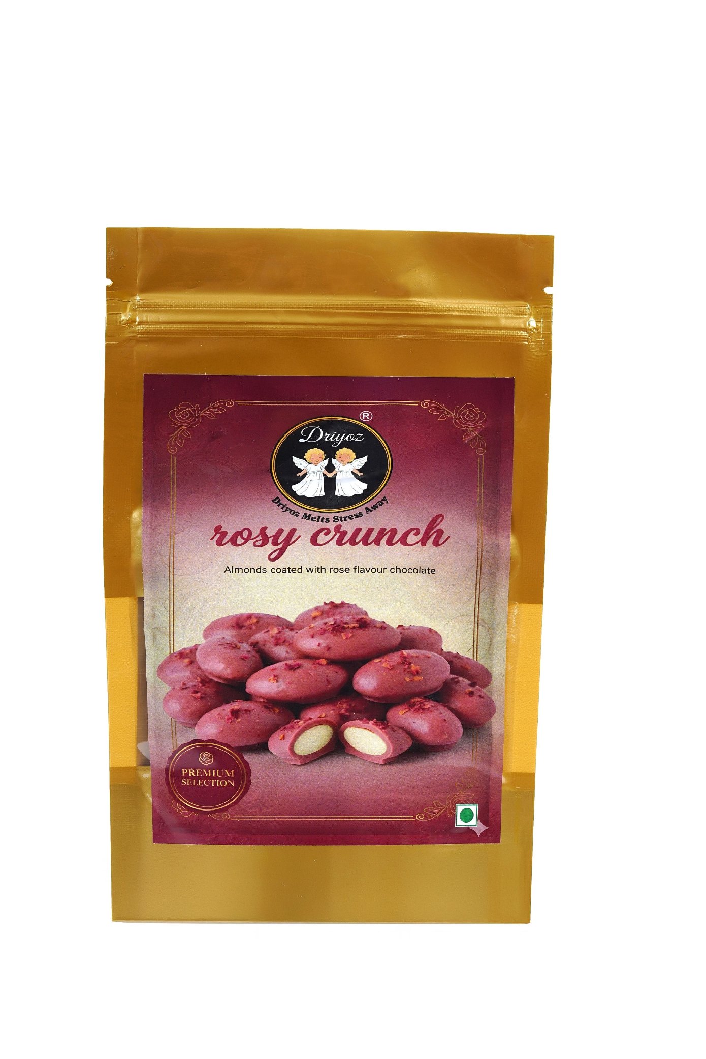 DRIYOZ Rosy Crunch Premium Almonds Coated with Delicate Rose Flavour Chocolate Granules Food Essence (250 g)