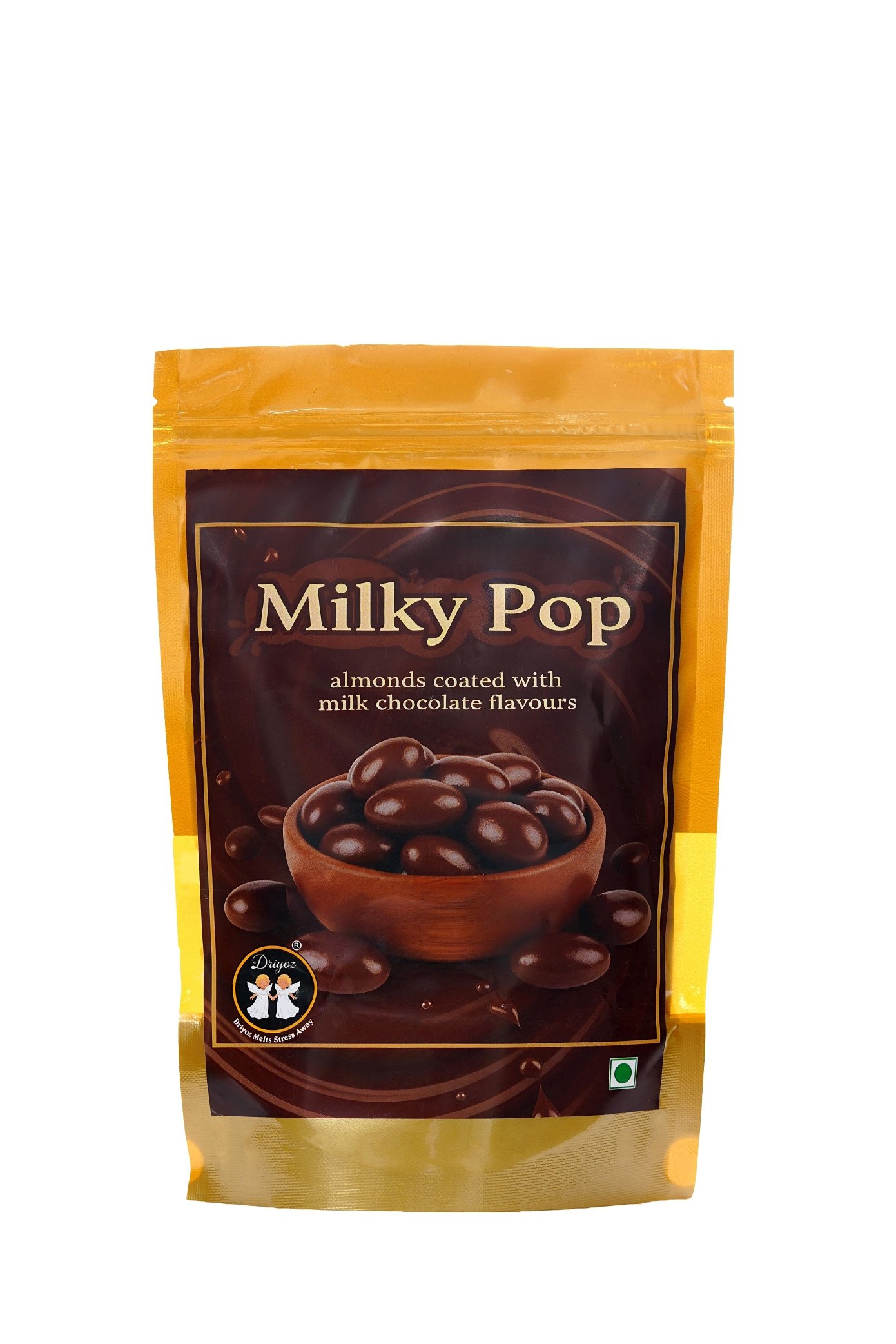 DRIYOZ Milky Pop Milk Chocolate Coated Almonds | Crunchy Roasted Almonds Granules Food Essence (250 g)